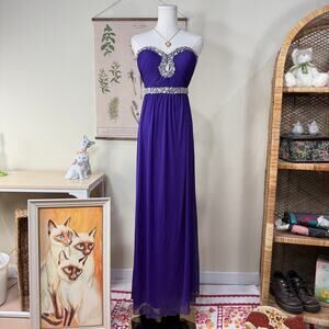 Y2K Purple Beaded Mesh Strapless Formal Maxi Dress Whimsy Fairy Hoco Prom M 7